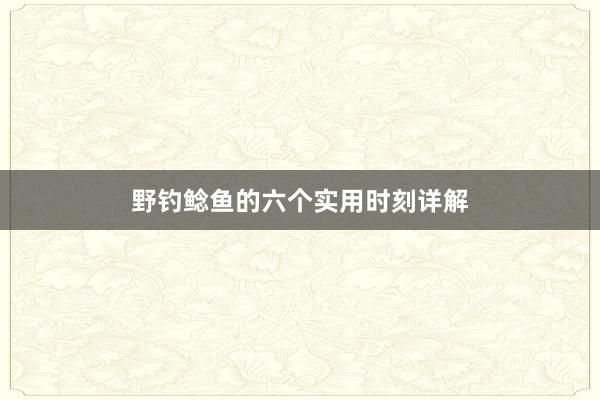 野钓鲶鱼的六个实用时刻详解